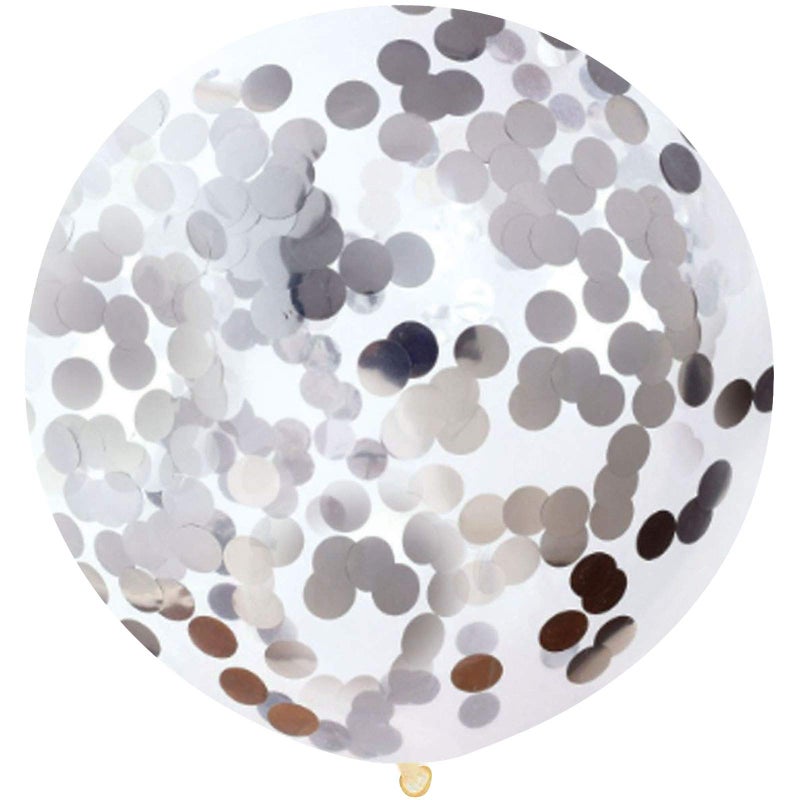 Neo LOONS 36 Inch Giant Confetti Balloons, Silver Latex Confetti Round Balloons for Birthdays Weddings Receptions Festival Party Decoration, Pack of 5 - Image 1